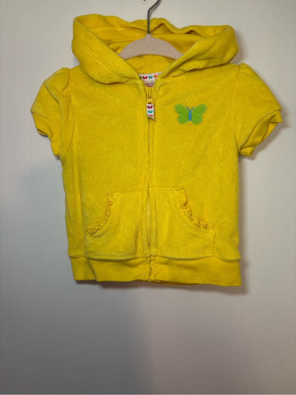 Vintage Carters Yellow Hooded Terry Short-Sleeve Zip Top - Kids